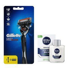 Станок для гоління Gillette Fusion ProGlide 2 картриджа Flexball + Nivea Men Sensitive бальзам після гоління 100 мл