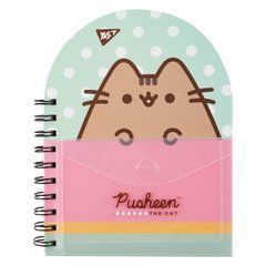 Блокнот Yes В6+ подвійна cпіраль з пластиковою кішенею Pusheen крапка