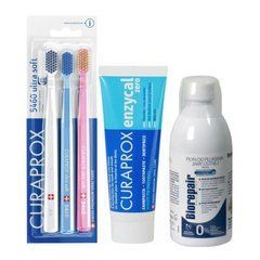 Набір зубних щіток Curaprox CS 5460/3 Ultra Soft + паста Curaprox Enzycal Zero + ополіскувач BIOREPAIR відновлення емалі