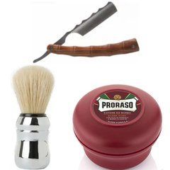 Небезпечна бритва/шавета розкладна Straight Razor + помазок Proraso + мило для гоління Proraso для жорсткої щетини з маслом