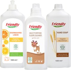 Органический универсальный набор Friendly Organic (средство для мытья посуды + для пола + жидкое мыло для рук)