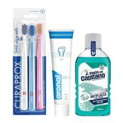 Набір зубних щіток Curaprox CS 5460/3 Ultra Soft + паста Elmex Aronal з цинком + ополіскувач PASTA DEL CAPITANO Con Antibatteriсо