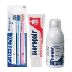 Набір зубних щіток Curaprox CS 5460/3 Ultra Soft + паста Biorepair від чутливості + ополіскувач BIOREPAIR відновлення емалі