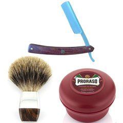 Опасная бритва/шаветта раскладная Straight Razor + помазок барсук + мыло&nbsp;для бритья Proraso для жесткой щетины