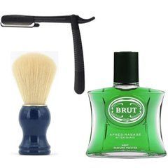 Одноразовая опасная бритва Gillette Premium Platinum + помазок SHIMA + лосьон после бритья BRUT APRES RASAGE