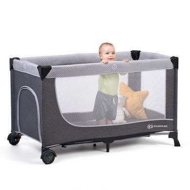 Манеж-кровать Kinderkraft Leody с пеленатором серый (KCLEOD00GRY00AC)