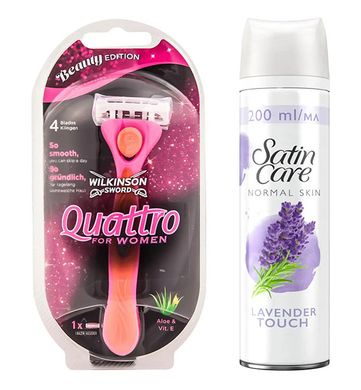Жіночий станок для гоління Wilkinson (Schick) Quattro + Гель для гоління Gillette Satin