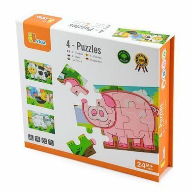 Набор деревянных пазлов Viga Toys Ферма 4 в 1, 48 эл. (50069)
