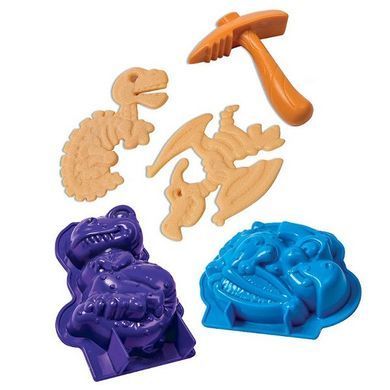 Пісок для дитячої творчості - KINETIC SAND DINO (Блакитний, Коричневий, форми, скам'янілості,340г) 71415Dn