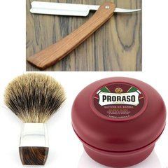 Опасная бритва/шаветта раскладная Straight Razor + помазок барсук + мыло&nbsp;для бритья Proraso для жесткой щетины