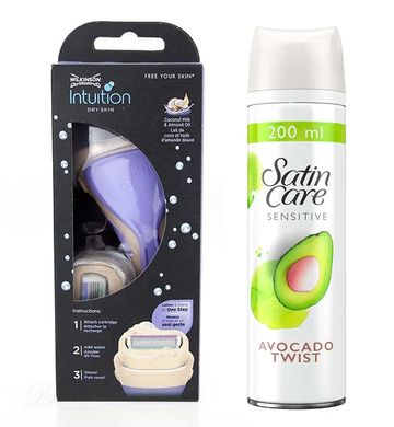 Жіночий станок для гоління Wilkinson Intuition Dry Skin + Гель для гоління Gillette Satin