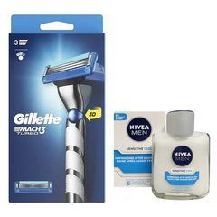 Станок для бритья Gillette Mach3 Turbo 3D Motion (1 картридж) + Nivea Men Sensitive Cooling бальзам