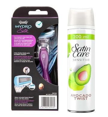 Жіночий станок для гоління Wilkinson Hydro Silk + Гель для гоління Gillette Satin