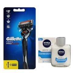 Станок для бритья Gillette Fusion ProGlide 2 картриджа Flexball + Nivea Men Sensitive Cooling бальзам