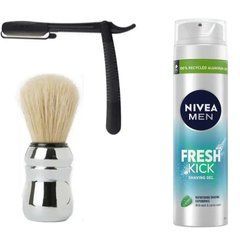 Одноразовая опасная бритва Gillette Premium PlatinumBlades + помазок Proraso + гель для бритья Nivea Men Fresh