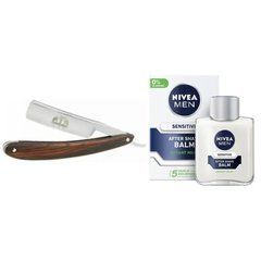 Небезпечна бритва/шавета розкладна Straight Razor + бальзам після гоління Nivea Men Sensitive
