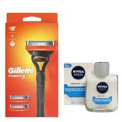 Станок для бритья Gillette Fusion 5 (3 кассеты) + Nivea Men Sensitive Cooling бальзам после бритья 100 мл