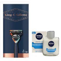 Станок для бритья Gillette King C (1 картридж) + Nivea Men Sensitive Cooling бальзам после бритья 100 мл