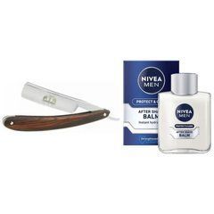 Небезпечна бритва/шавета розкладна Straight Razor + бальзам після гоління Nivea Men Protect & Care 100 мл