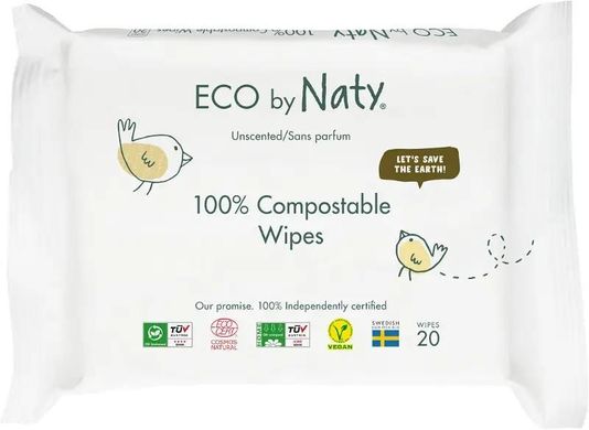 Органические салфетки Eco by Naty без запаха для путешествий, 20 шт.