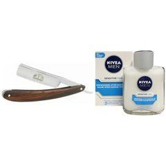 Небезпечна бритва/шавета розкладна Straight Razor + бальзам після гоління Nivea Men Sensitive Cooling 100 мл