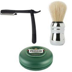 Одноразова небезпечна бритва Gillette Premium Platinum Blades + пензлик Proraso + мило для гоління Proraso Rinfrescante