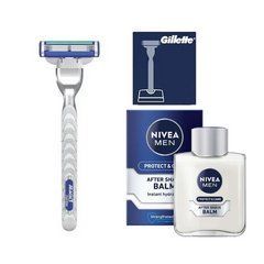 Станок для гоління Gillette Mach3 Turbo + підставка + Бальзам Nivea Men Protect & Care 100 мл