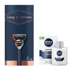 Станок для гоління Gillette King C (1 картридж) + Nivea Men Sensitive бальзам після гоління 100 мл
