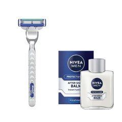 Станок для гоління Gillette Mach3 Turbo + Бальзам Nivea Men Protect & Care 100 мл