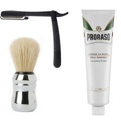 Одноразова небезпечна бритва Gillette Premium Platinum Blades + пензлик Proraso + крем для гоління Proraso для чутливої шкіри