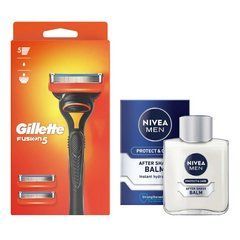 Станок для гоління Gillette Fusion 5 (3 касети) + Бальзам Nivea Men Protect & Care 100 мл