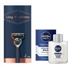 Станок для гоління Gillette King C (1 картридж) + Бальзам Nivea Men Protect & Care 100 мл