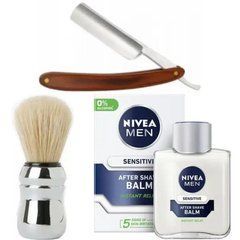 Небезпечна бритва/шавета розкладна Straight Razor + помазок&nbsp;Proraso + бальзам після гоління Nivea Men Sensitivе 100 мл
