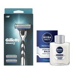 Станок для гоління Gillette Mach3 (3 касети) + Бальзам Nivea Men Protect & Care 100 мл