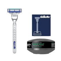 Станок для гоління Gillette Mach3 Turbo (1 картридж) + ьна підставка + Мило для гоління Wilkinson Sword 125 г