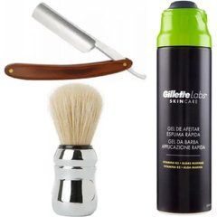 Небезпечна бритва/шавета розкладна Straight Razor + помазок Proraso професійний + гель для гоління Gillette Labs Gel 198 мл