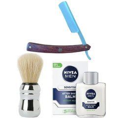 Небезпечна бритва/шавета розкладна Straight Razor + помазок&nbsp;Proraso + бальзам після гоління Nivea Men Sensitivе 100 мл