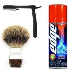 Одноразова небезпечна бритва Gillette Premium Platinum Blades + помазок борсук + гель для гоління Wilkinson Sword EDGE Sensitive