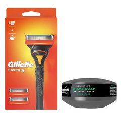Станок для гоління Gillette Fusion 5 (3 касети) + Мило для гоління Wilkinson Sword для чутливої шкіри 125 г