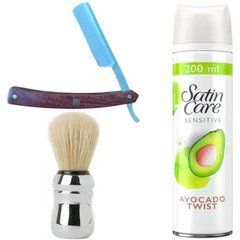Небезпечна бритва/шавета розкладна Straight Razor + помазок Proraso + гель для гоління Gillette Satin Care Gel Avocado 200 мл