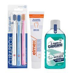 Зубные щетки Curaprox CS 5460/3 + паста Elmex Anti Caries Menthol Free + ополаскиватель PASTA DEL CAPITANO