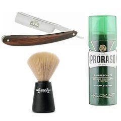 Небезпечна бритва Straight Razor + помазок для гоління Wilkinson Sword + піна для гоління Proraso тонізуюча евкаліпт і ментол