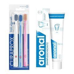 Набір зубних щіток Curaprox CS 5460/3 Ultra Soft d 0,10 мм (3 шт.) + Elmex Aronal із цинком для захисту ясен