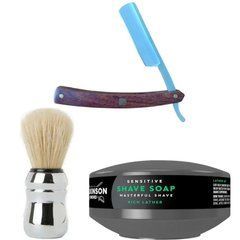 Небезпечна бритва/шавета розкладна Straight Razor + помазок Proraso + мило для гоління Wilkinson Sword для чутливої шкіри 125 г