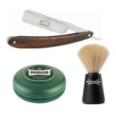 Небезпечна бритва Straight Razor + помазок для гоління Wilkinson Sword + мило для гоління Proraso Rinfrescante Green Eucalyptus