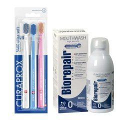 Набір зубних щіток Curaprox CS 5460/3 Ultra Soft d 0,10 мм (3 шт.) + ополіскувач BIOREPAIR відновлення емалі