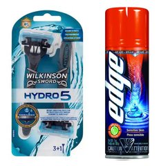 Мужские одноразовые станки Wilkinson Hydro 5 (3+1 Free) + Гель для бритья Wilkinson EDGE