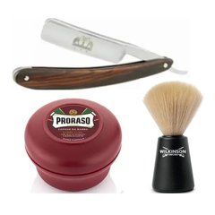 Небезпечна бритва Straight Razor + помазок для гоління Wilkinson Sword + мило для гоління Proraso для жорсткої щетини з маслом