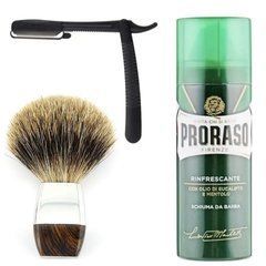 Одноразова небезпечна бритва Gillette Premium Platinum Blades + помазок борсук + піна для гоління Proraso тонізуюча