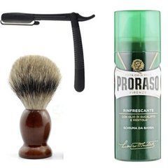 Одноразова небезпечна бритва Gillette Platinum Premium Platinum Blades + помазок SHIMA борсук + піна для гоління Proraso тонізуюча